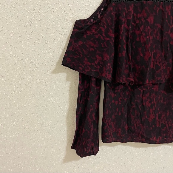 Yigal x Aqua Cold Shoulder Red and Black Floral Lace blouse Top - Picture 6 of 15
